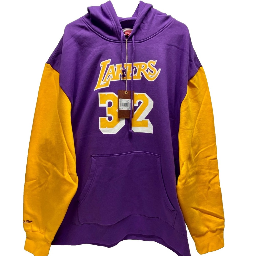 LA Lakers Magic Johnson 32 NBA Hoodie 4XL Gold Los Angeles HWC Mitch & Ness NWT